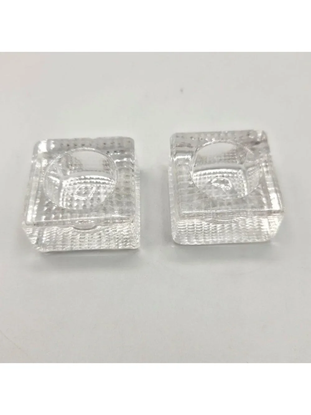 Vintage Glass Square Salt Cellars Dips Clear Waffle Bottom Grid Base Set of 2
